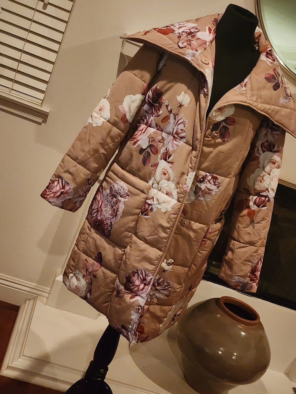 Isaac Mizrahi Quilted Floral Bomber Jacket in Taupe and Rose